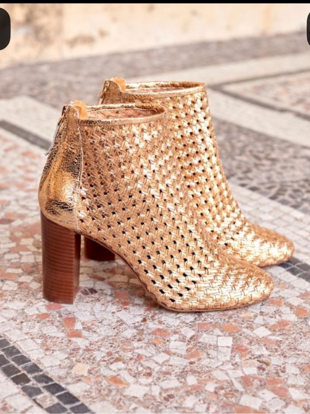 Sezane Metallic Gold Woven Ankle Boots - Picture 2 of 6